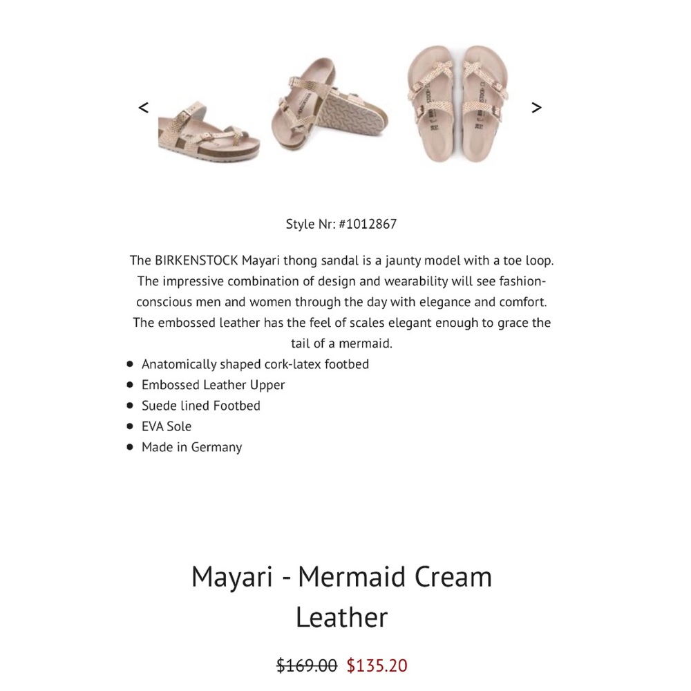 BIRKENSTOCK MAYARI LEATHER Mermaid Cream Snake - Picture 8 of 9